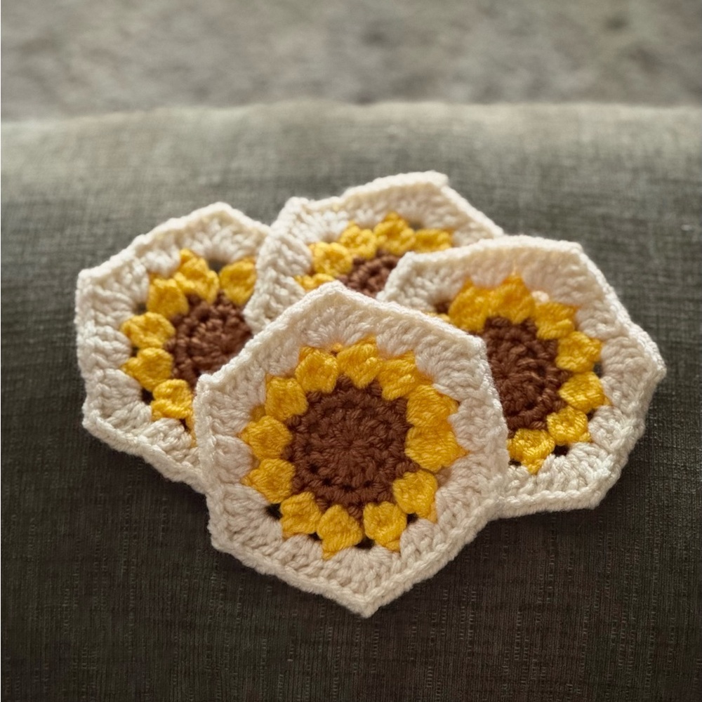 Handmade Crochet Sunflower Coasters